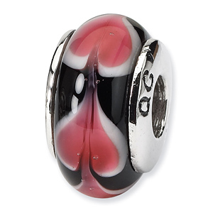 Sterling Silver Reflections Rose Red Heart Hand-blown Glass Bead