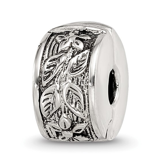 Sterling Silver Reflections Flower and Leaves Hinged Clip Bead