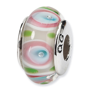 Sterling Silver Reflections Multi Hand-blown Glass Bead