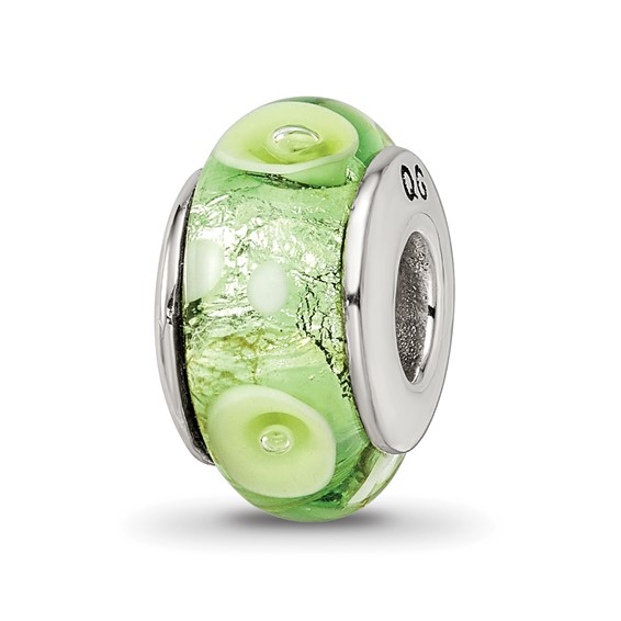 Sterling Silver Reflections Lime Green White Hand-blown Glass Bead