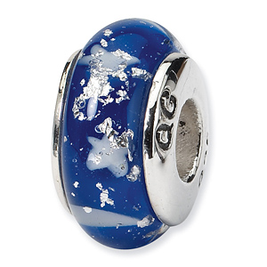 Sterling Silver Reflections Blue Star Hand-blown Glass Bead