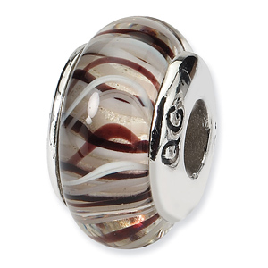 Sterling Silver Reflections Brown White Hand-blown Glass Bead