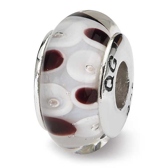 Sterling Silver Reflections Brown White Gray Hand-blown Glass Bead