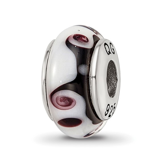 Sterling Silver Reflections Black Grey Hand-blown Glass Bead