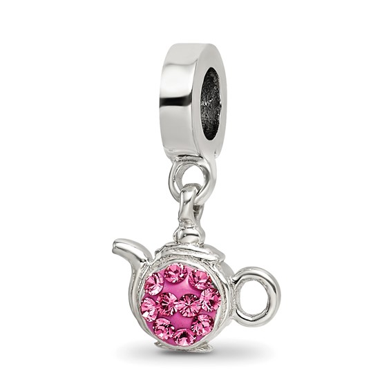 Sterling Silver Reflections Pink Crystal Teapot Dangle Bead