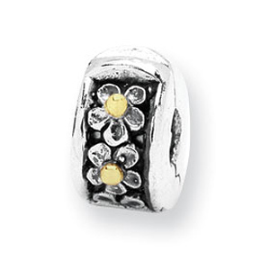 Sterling Silver 14k Gold Reflections Hinged Floral Clip Bead