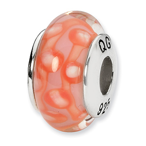 Sterling Silver Reflections Orange White Hand-blown Glass Bead