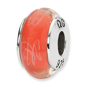 Sterling Silver Reflections Orange White Scribbles Glass Bead