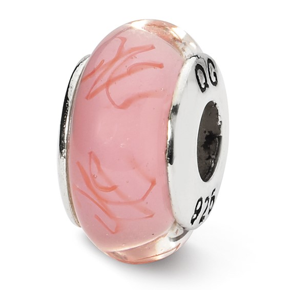 Sterling Silver Reflections Pink Red Scribbles Hand-blown Glass Bead