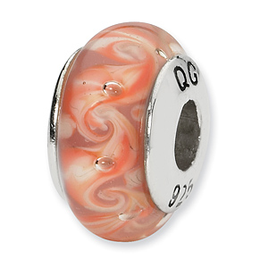 Sterling Silver Reflections Pink Red Swirl Hand-blown Glass Bead