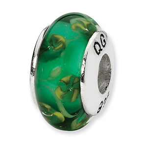 Sterling Silver Reflections Forest Green Hand-blown Glass Bead
