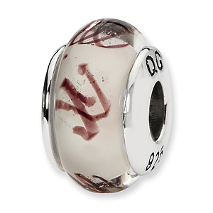 Sterling Silver Reflections White Plum Scribbles Hand-blown Glass Bead