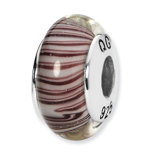 Sterling Silver Reflections White Mauve Hand-blown Glass Bead