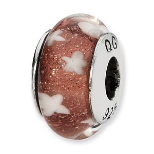 Sterling Silver Reflections Red White Stars Hand-blown Glass Bead