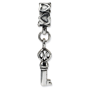 Sterling Silver Reflections Key Dangle Bead with Heart Border