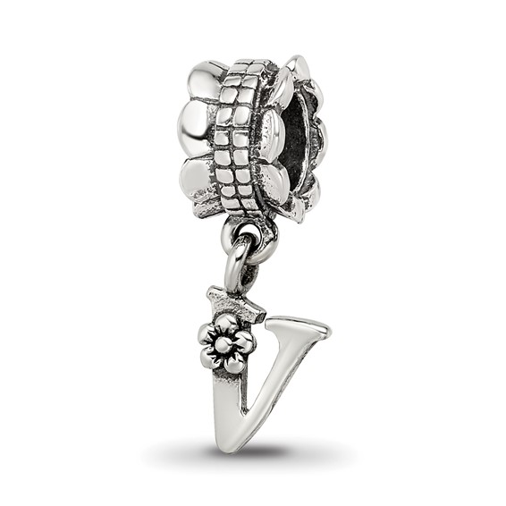 Sterling Silver Reflections Letter V Dangle Bead