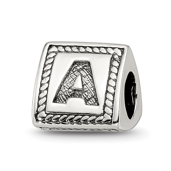 Sterling Silver Reflections Letter A Triangle Block Bead