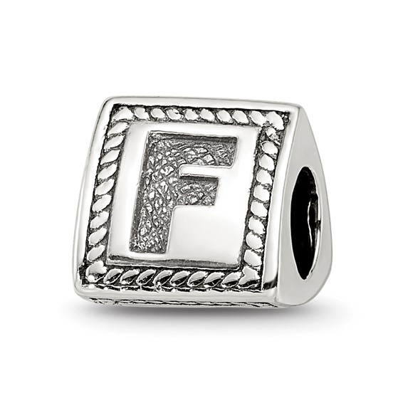 Sterling Silver Reflections Letter F Triangle Block Bead
