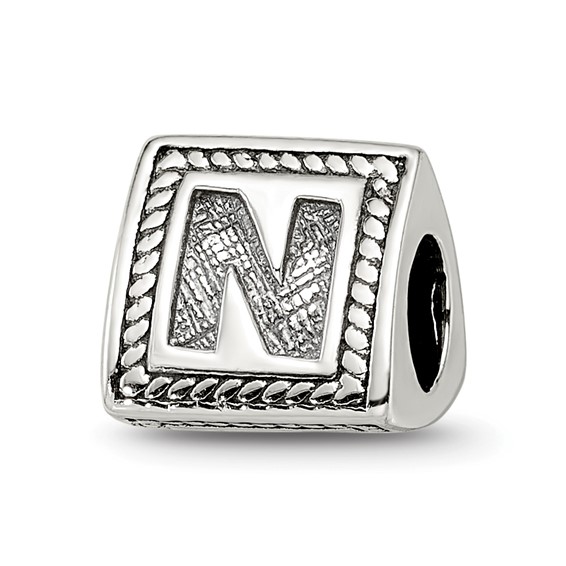 Sterling Silver Reflections Letter N Triangle Block Bead