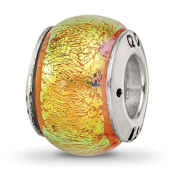 Sterling Silver Golden Yellow Dichroic Glass Bead