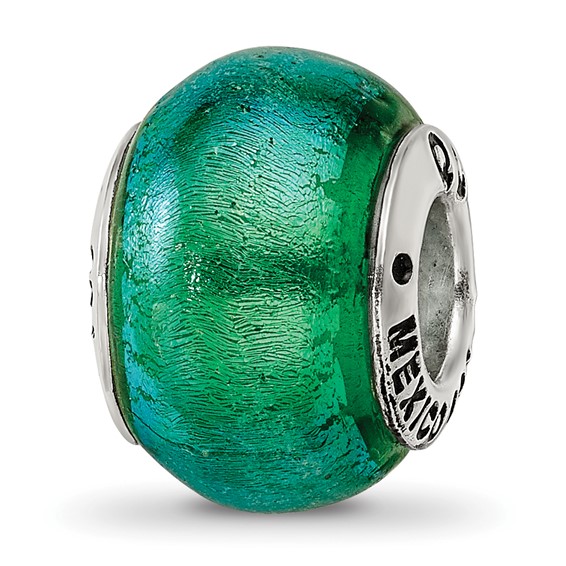 Sterling Silver Blue Green Dichroic Glass Bead