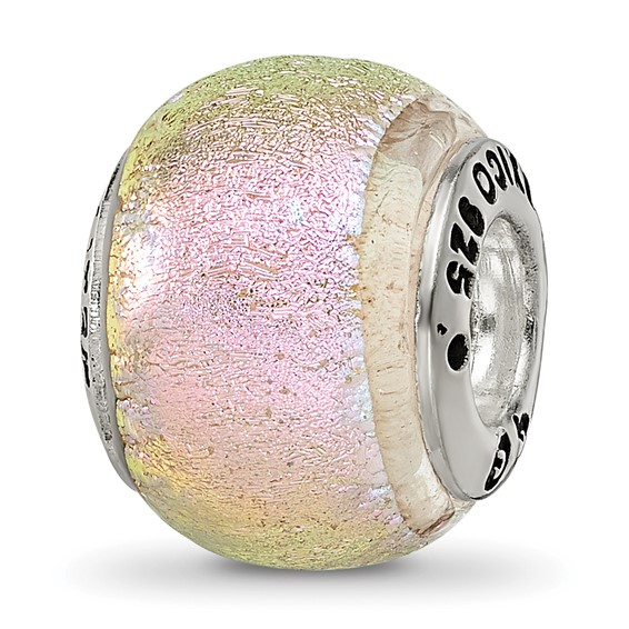 Sterling Silver Pink Yellow Dichroic Glass Bead