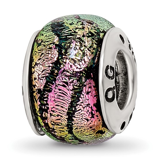 Sterling Silver Pink Lime Dichroic Glass Bead