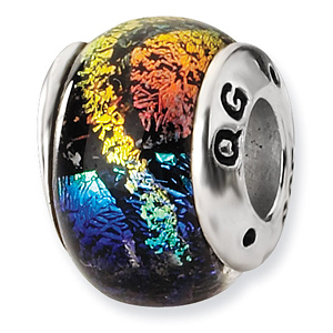Sterling Silver Rainbow Stripe Dichroic Glass Bead