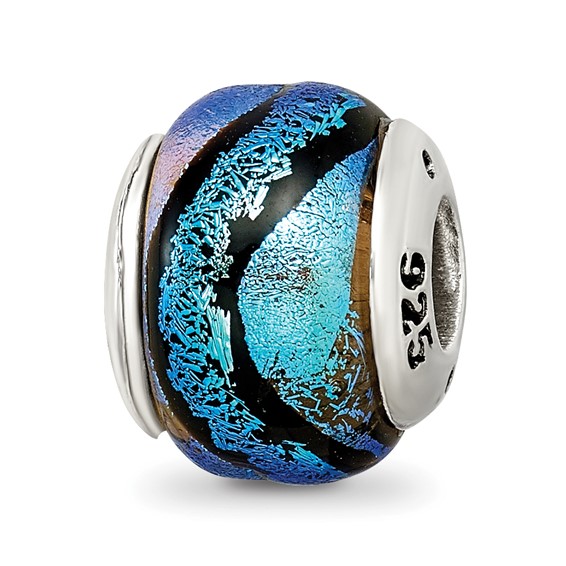 Sterling Silver Blue Silver Wave Dichroic Glass Bead