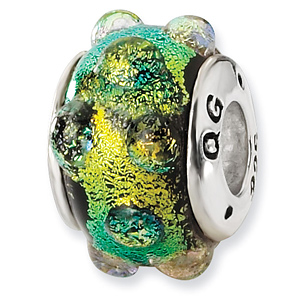 Sterling Silver Green Yellow Bubble Dichroic Glass Bead