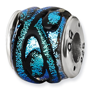 Sterling Silver Blue Dichroic Glass Bead with Black Swirls