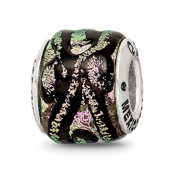 Sterling Silver Pink Green and Black Dichroic Glass Bead