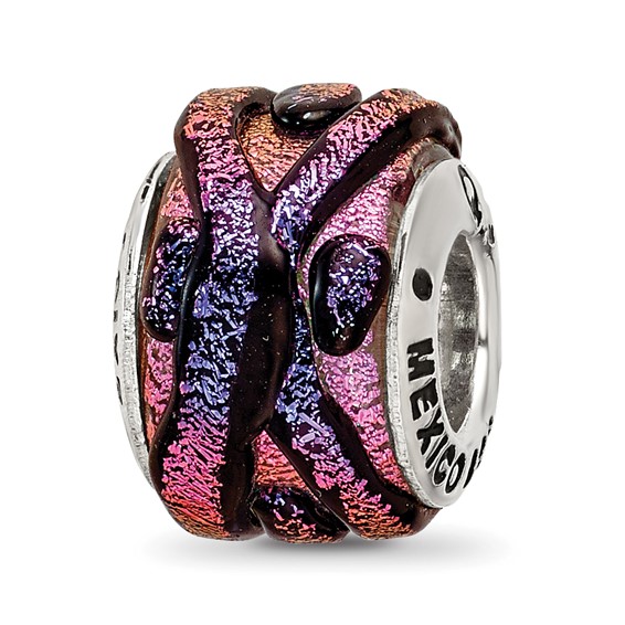 Sterling Silver Purple Green Rope Dichroic Glass Bead