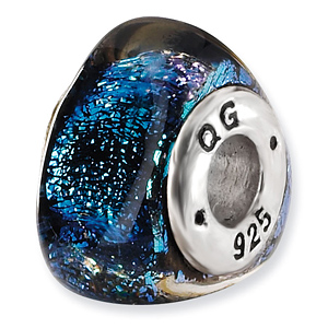 Sterling Silver Blue Dichroic Glass Triangle Bead