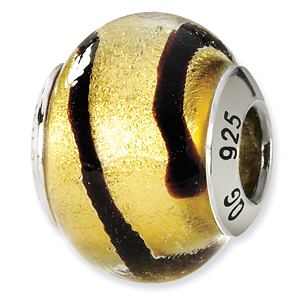 Sterling Silver Gold Black Bumble Bee Murano Glass Bead
