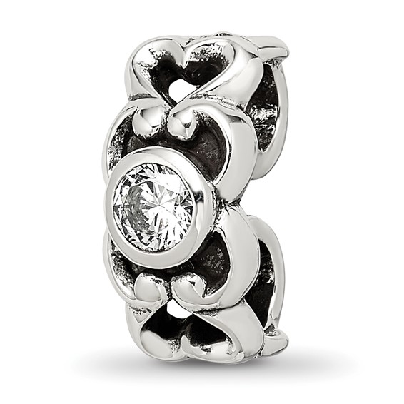 Sterling Silver Reflections CZ Heart Connector Bead