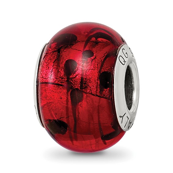 Sterling Silver Red and Black Italian Murano Bead
