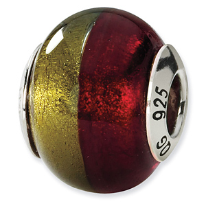 Sterling Silver Gold Red Italian Murano Bead