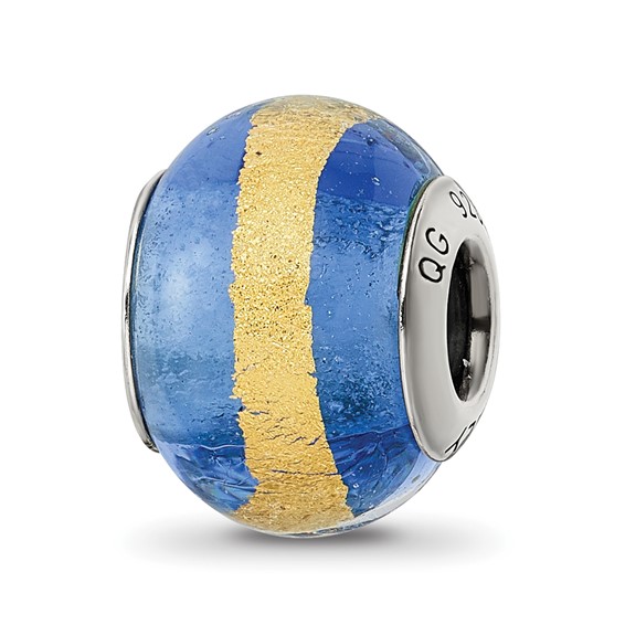 Sterling Silver Blue Gold Italian Murano Bead