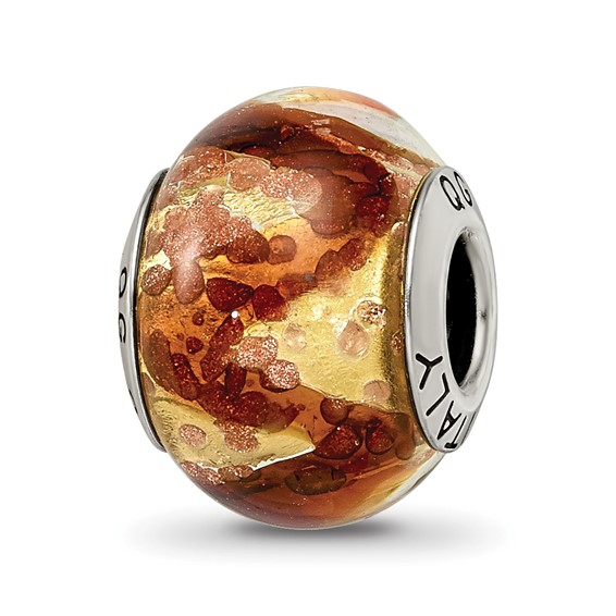 Sterling Silver Yellow Gold Brown Italian Murano Bead