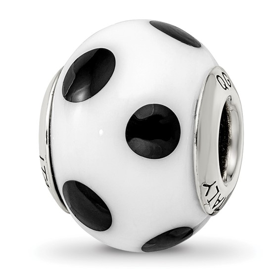 Sterling Silver White Black Dot Italian Murano Bead