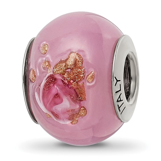 Sterling Silver Pink Red Brown Italian Murano Bead