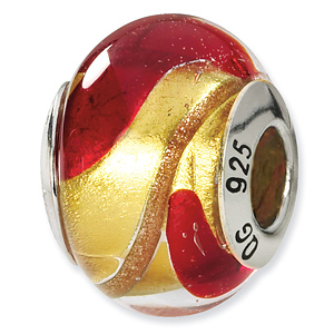 Sterling Silver Yellow Gold Red Italian Murano Bead