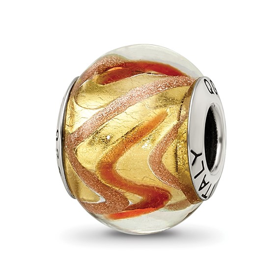 Sterling Silver Gold Red and Yellow Italian Murano Bead