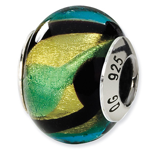 Sterling Silver Yellow Black Green Blue Italian Murano Bead