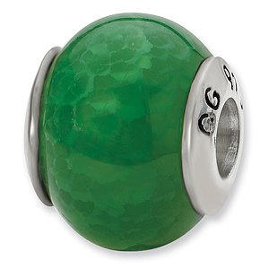 Sterling Silver Reflections Green Cracked Agate Stone Bead