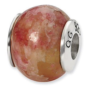 Sterling Silver Reflections Round Pink Serpentine Stone Bead