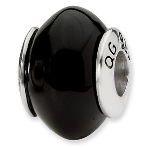 Sterling Silver Reflections Oval Black Agate Stone Bead