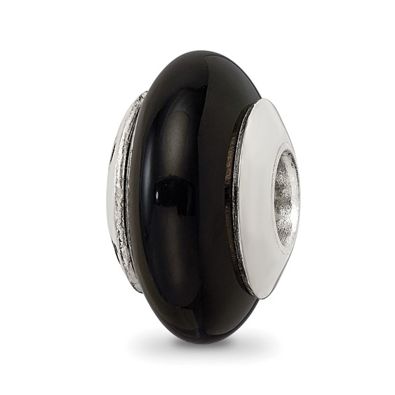 Sterling Silver Reflections Thin Black Agate Stone Bead