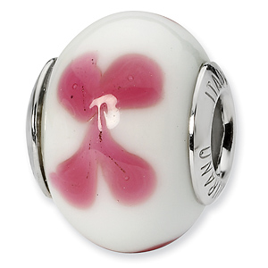 Sterling Silver White Pink Bow Italian Murano Bead